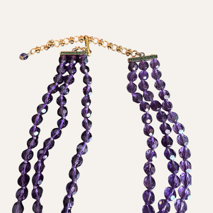 Heidi Daus Multi-Strand Amethyst Crystal Peacock Feather Statement Necklace