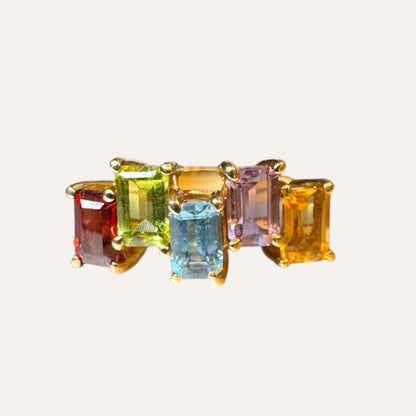 Vintage 10K Multi-Gemstone Baguette 10K Gold Band Ring