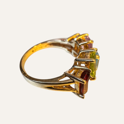 Vintage 10K Multi-Gemstone Baguette 10K Gold Band Ring