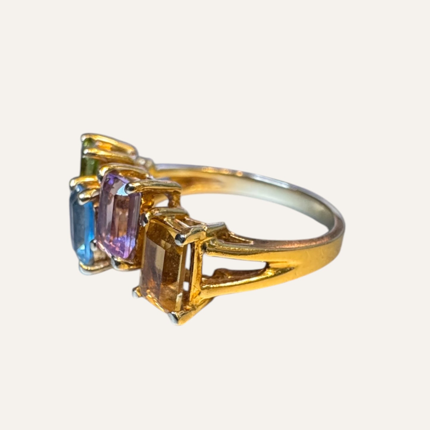 Vintage 10K Multi-Gemstone Baguette 10K Gold Band Ring