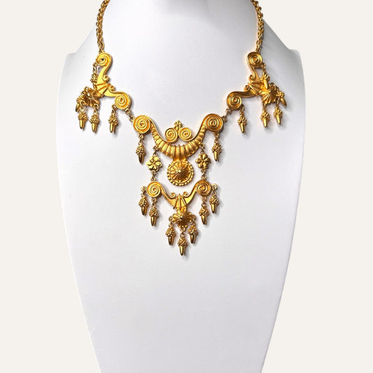 Vintage Vendôme Sculptural Bib Necklace – Gold-Tone Revival Drop Statement