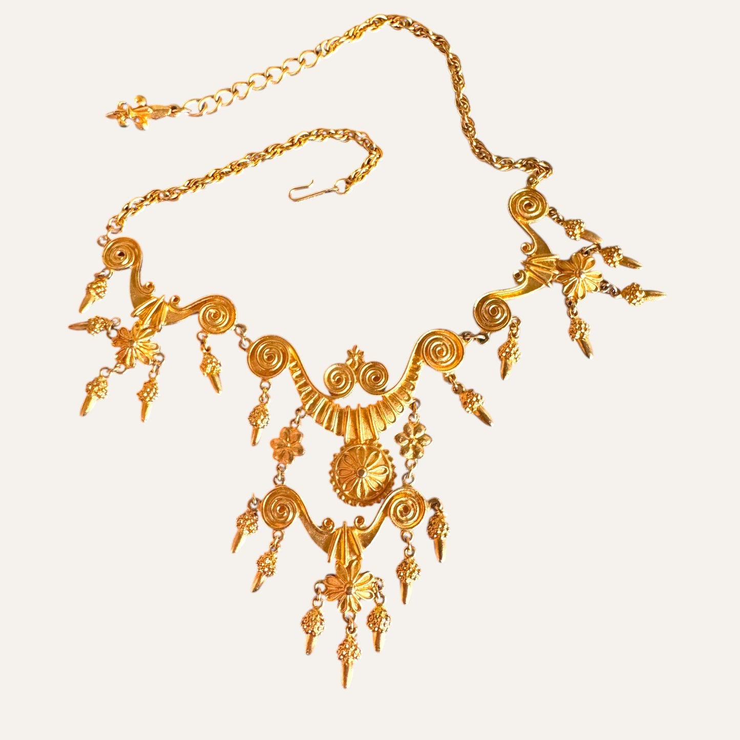 Vintage Vendôme Sculptural Bib Necklace – Gold-Tone Revival Drop Statement