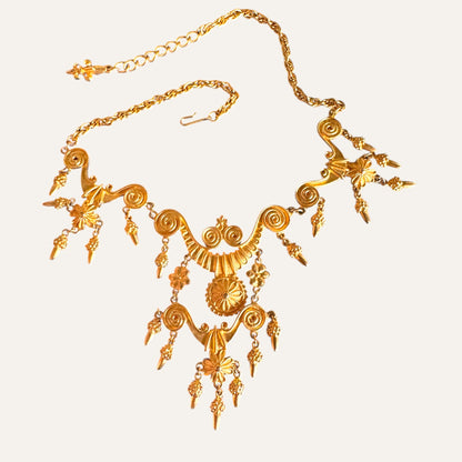 Vintage Vendôme Sculptural Bib Necklace – Gold-Tone Revival Drop Statement