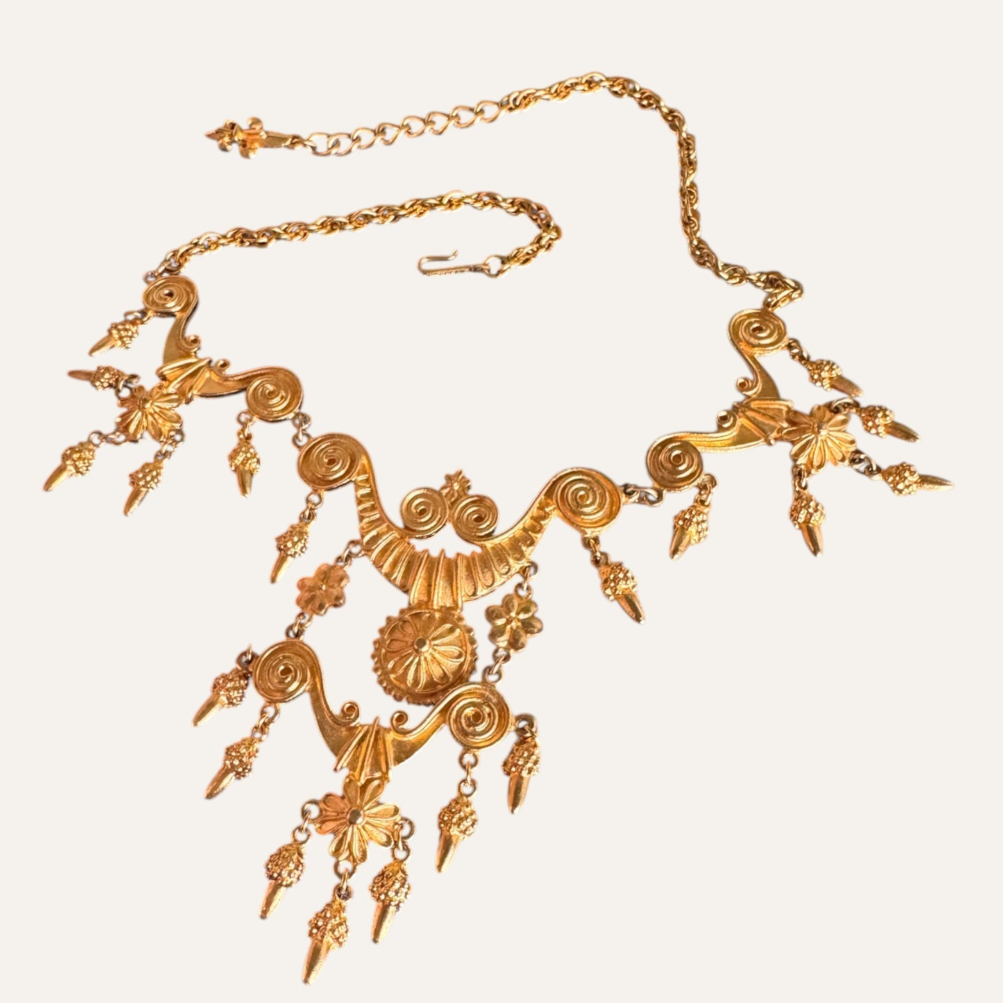 Vintage Vendôme Sculptural Bib Necklace – Gold-Tone Revival Drop Statement