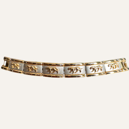 Sculptural Panther Link Bracelet in Two-Tone Gold & Satin Silver | Bold Vintage Statement