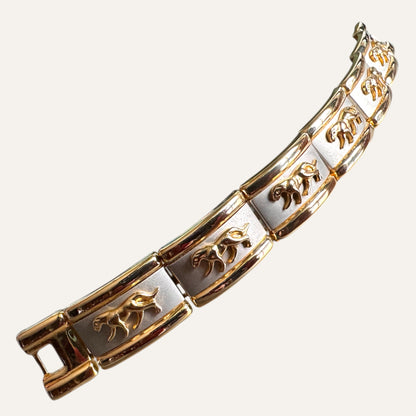 Sculptural Panther Link Bracelet in Two-Tone Gold & Satin Silver | Bold Vintage Statement