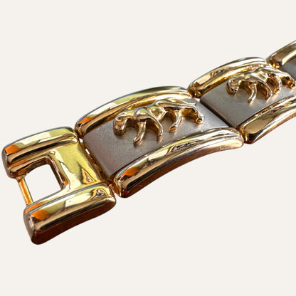 Sculptural Panther Link Bracelet in Two-Tone Gold & Satin Silver | Bold Vintage Statement