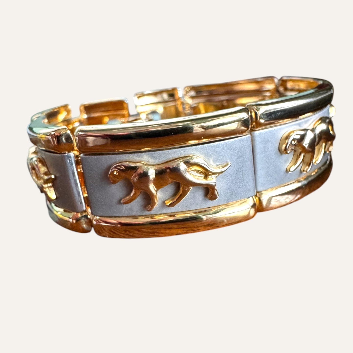 Sculptural Panther Link Bracelet in Two-Tone Gold & Satin Silver | Bold Vintage Statement