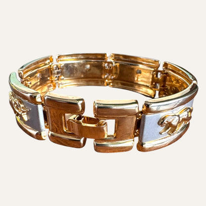 Sculptural Panther Link Bracelet in Two-Tone Gold & Satin Silver | Bold Vintage Statement