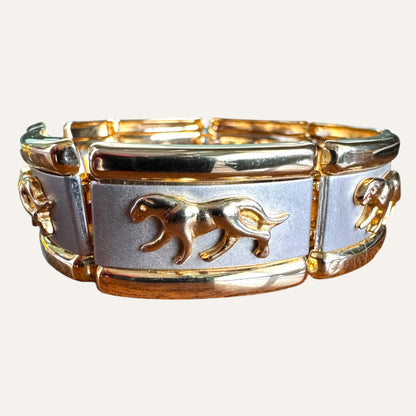 Sculptural Panther Link Bracelet in Two-Tone Gold & Satin Silver | Bold Vintage Statement