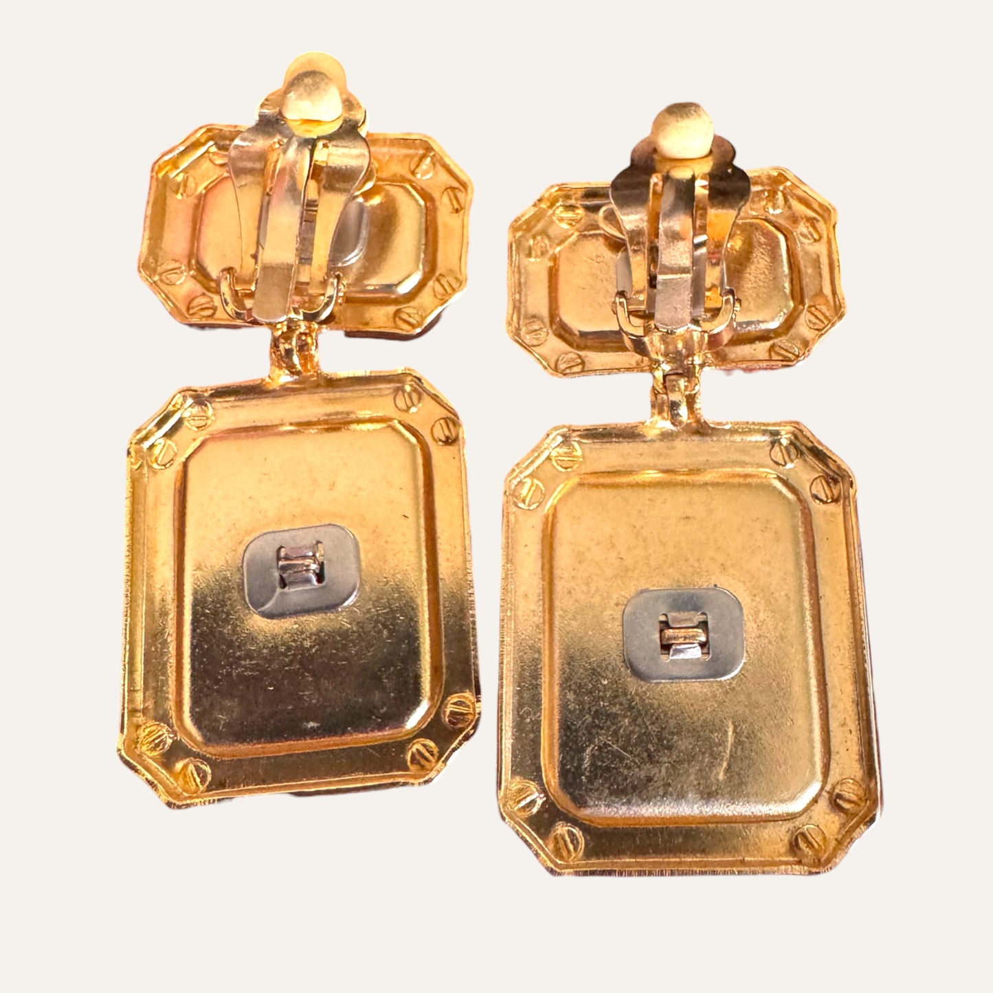 Vintage Bijoux Elephant Double-Panel Drop Earrings in Two-Tone Gold & Satin Silver | Sculptural Statement