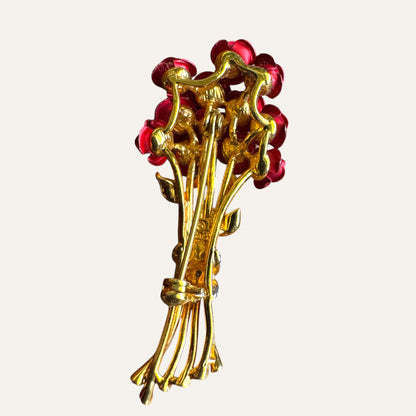 Vintage Danbury Mint Sterling Vermeil Rose Bouquet Brooch with Diamond Center