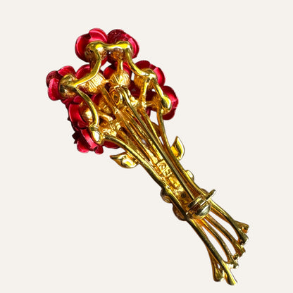 Vintage Danbury Mint Sterling Vermeil Rose Bouquet Brooch with Diamond Center
