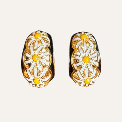 Vintage Joan Rivers Black Enamel Floral Clip-On Earrings