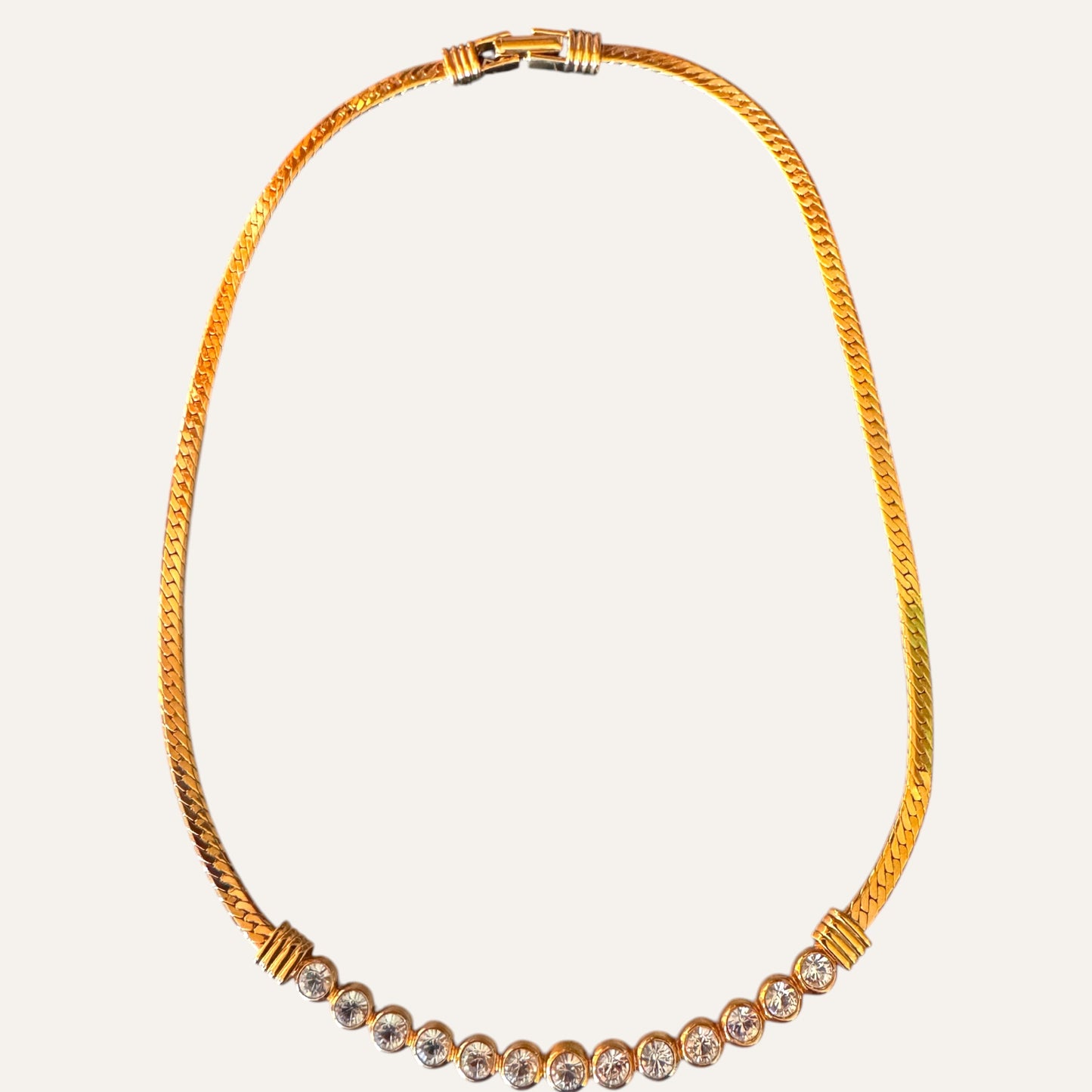 Vintage Swarovski Crystal Bar Herringbone Necklace