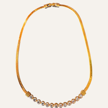 Vintage Swarovski Crystal Bar Herringbone Necklace