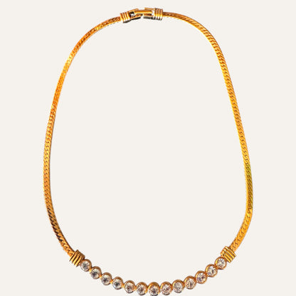 Vintage Swarovski Crystal Bar Herringbone Necklace
