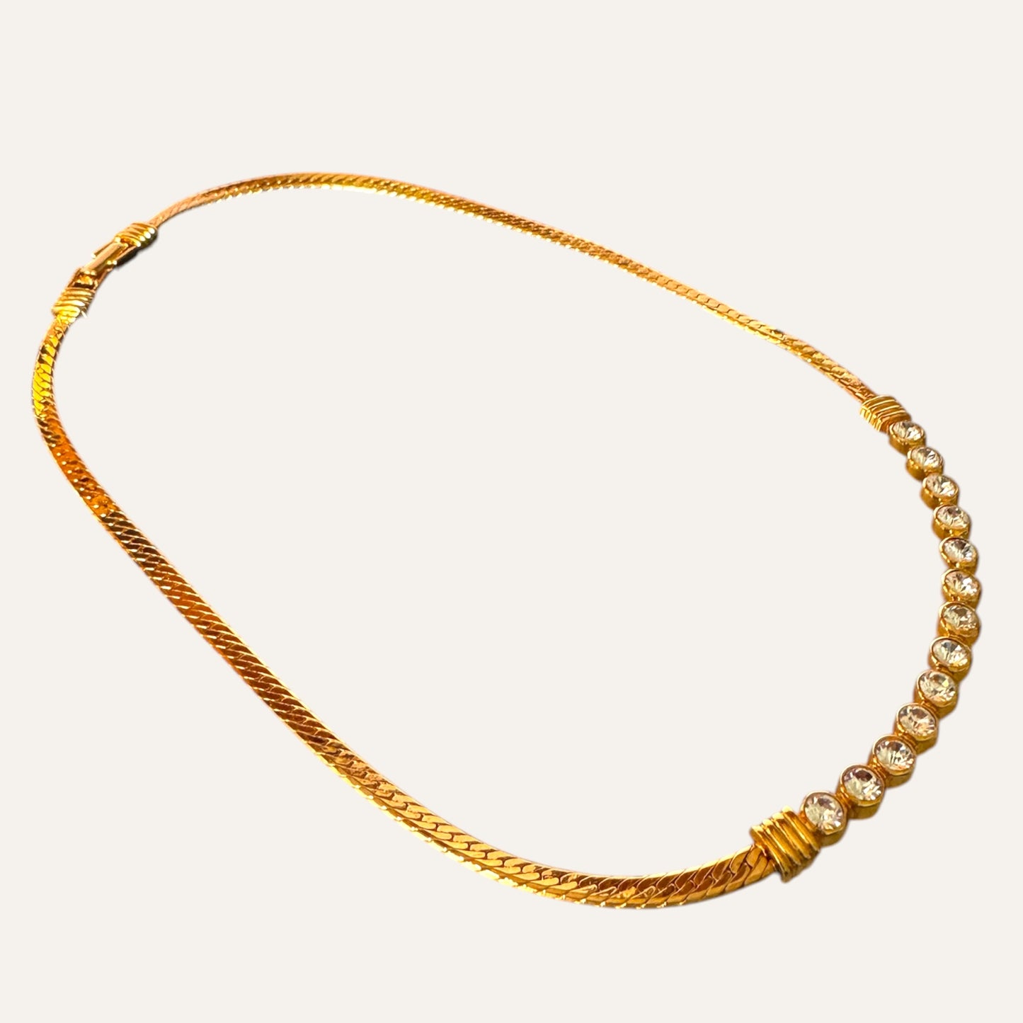 Vintage Swarovski Crystal Bar Herringbone Necklace