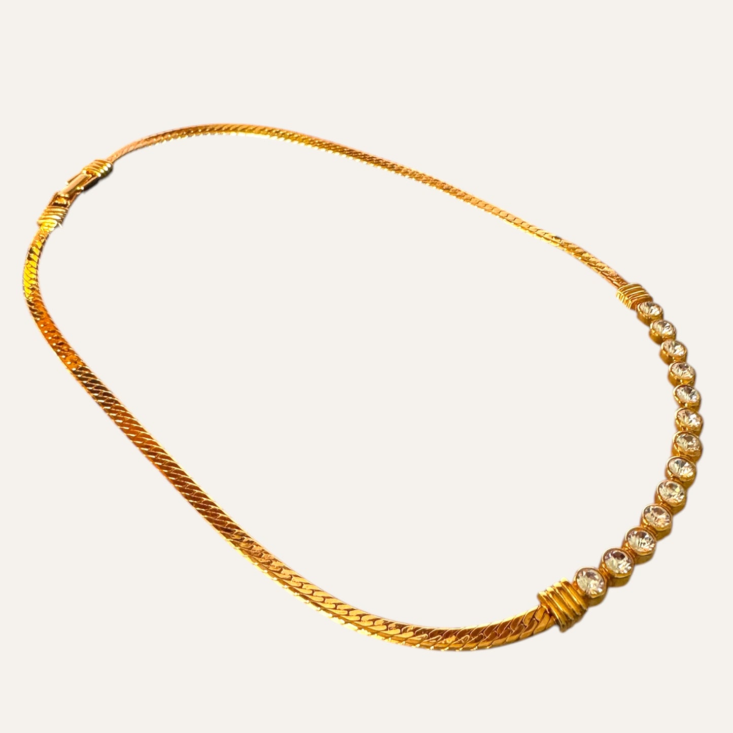Vintage Swarovski Crystal Bar Herringbone Necklace