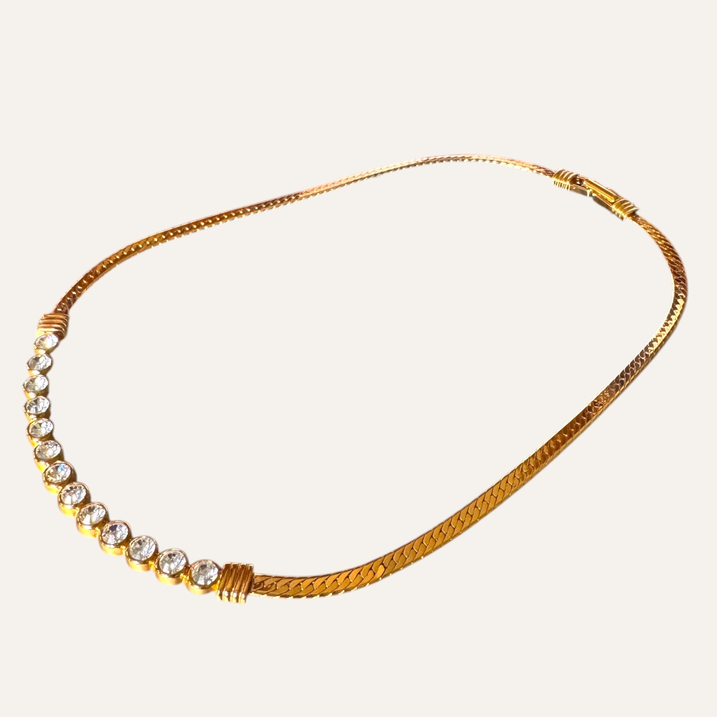 Vintage Swarovski Crystal Bar Herringbone Necklace