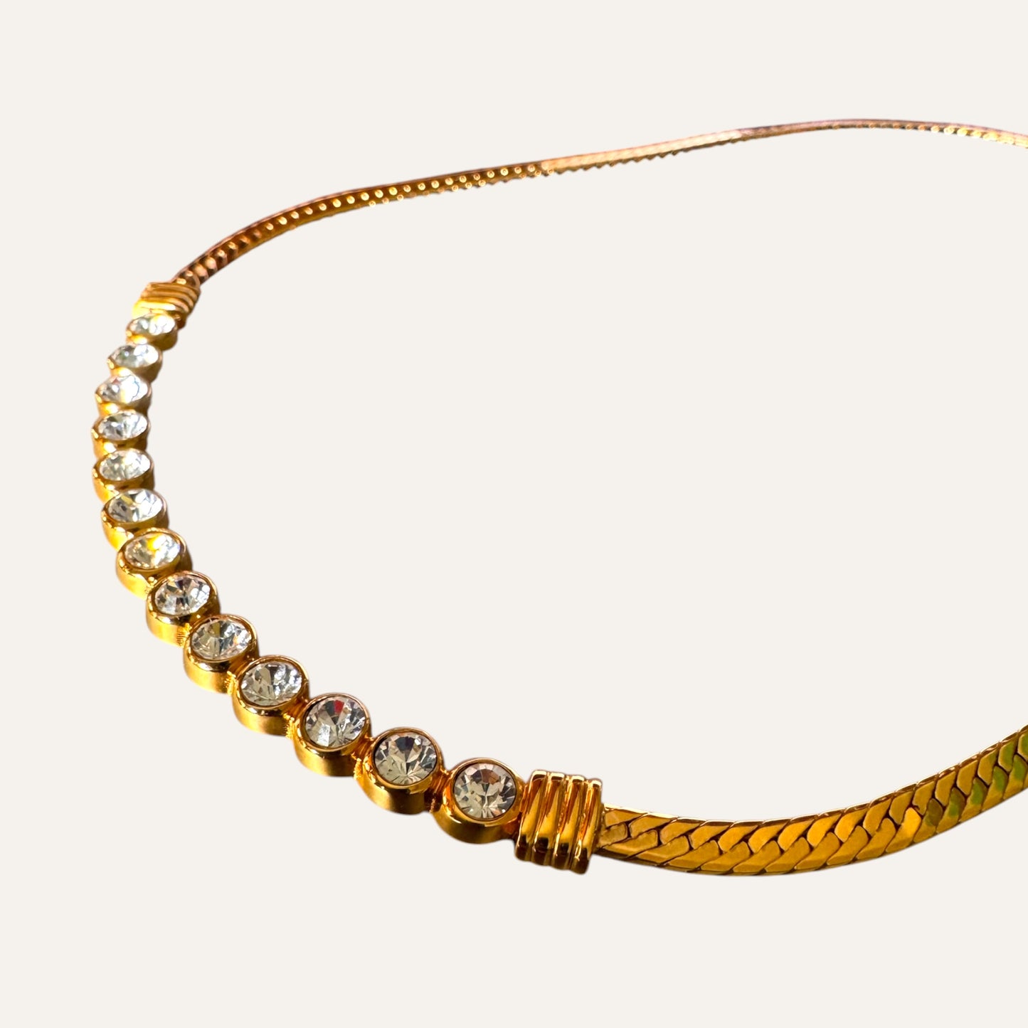 Vintage Swarovski Crystal Bar Herringbone Necklace