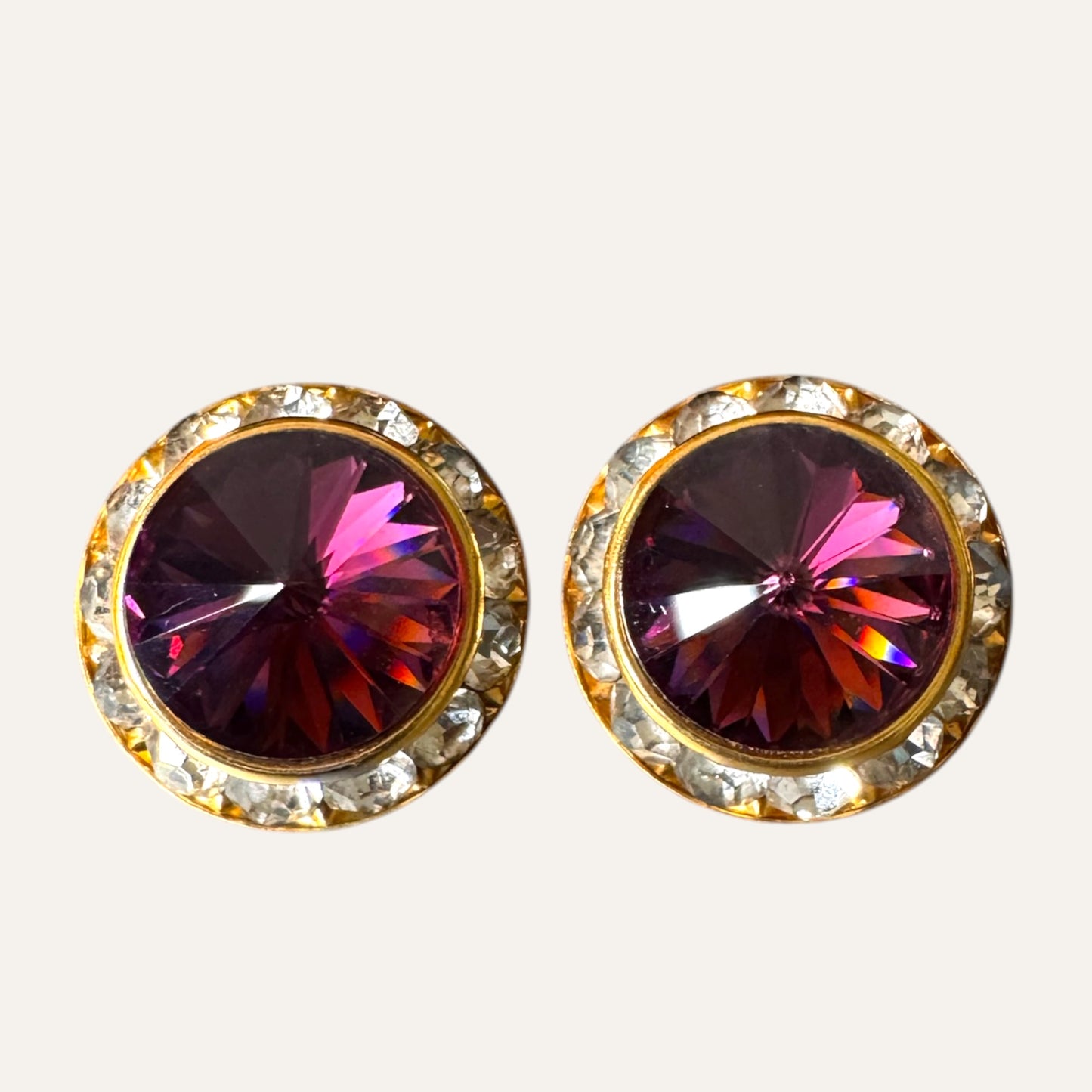 Vintage Amethyst Rivoli Halo Post Earrings