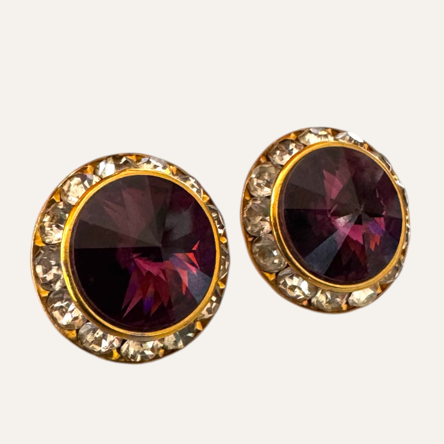 Vintage Amethyst Rivoli Halo Post Earrings