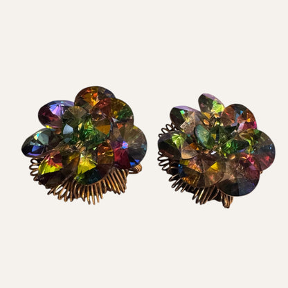 Vintage Signed Alice Caviness Watermelon Rivoli Starburst Brooch & Earrings