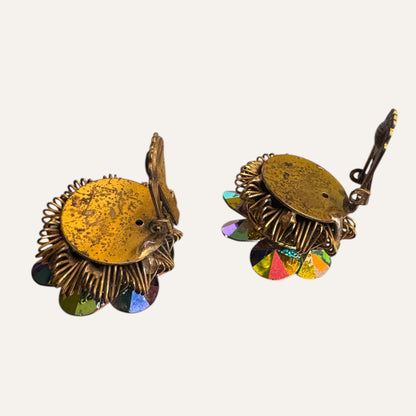 Vintage Signed Alice Caviness Watermelon Rivoli Starburst Brooch & Earrings