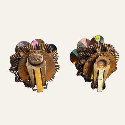 Vintage Signed Alice Caviness Watermelon Rivoli Starburst Brooch & Earrings