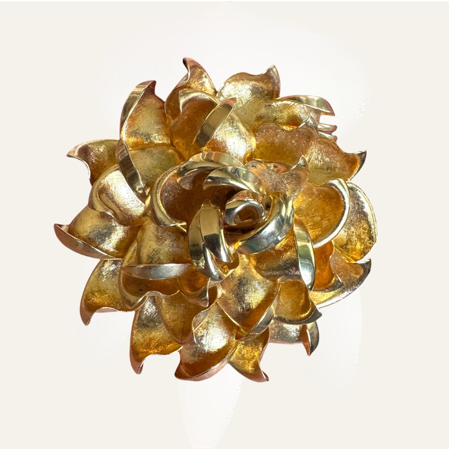 Vintage Sculptural Gold-Tone Floral Brooch | Layered Mid-Century Statement