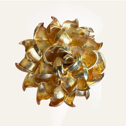 Vintage Sculptural Gold-Tone Floral Brooch | Layered Mid-Century Statement
