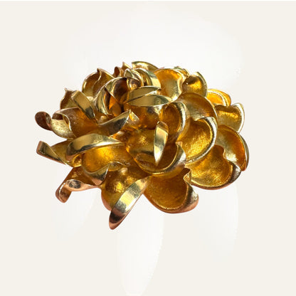 Vintage Sculptural Gold-Tone Floral Brooch | Layered Mid-Century Statement