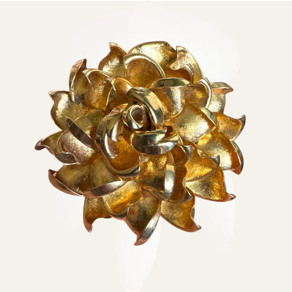 Vintage Sculptural Gold-Tone Floral Brooch | Layered Mid-Century Statement
