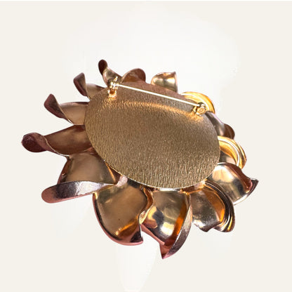 Vintage Sculptural Gold-Tone Floral Brooch | Layered Mid-Century Statement