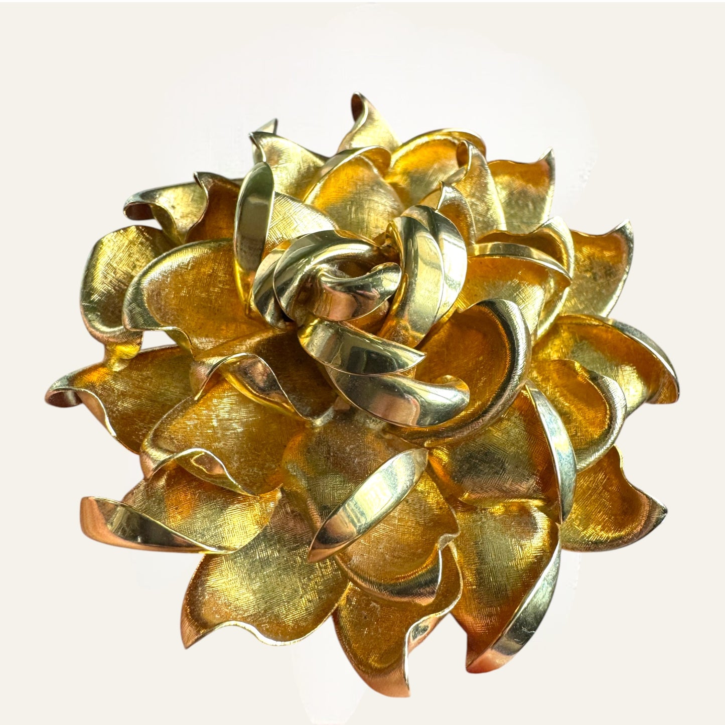 Vintage Sculptural Gold-Tone Floral Brooch | Layered Mid-Century Statement