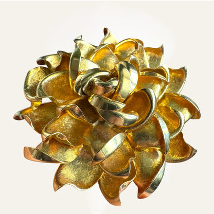 Vintage Sculptural Gold-Tone Floral Brooch | Layered Mid-Century Statement