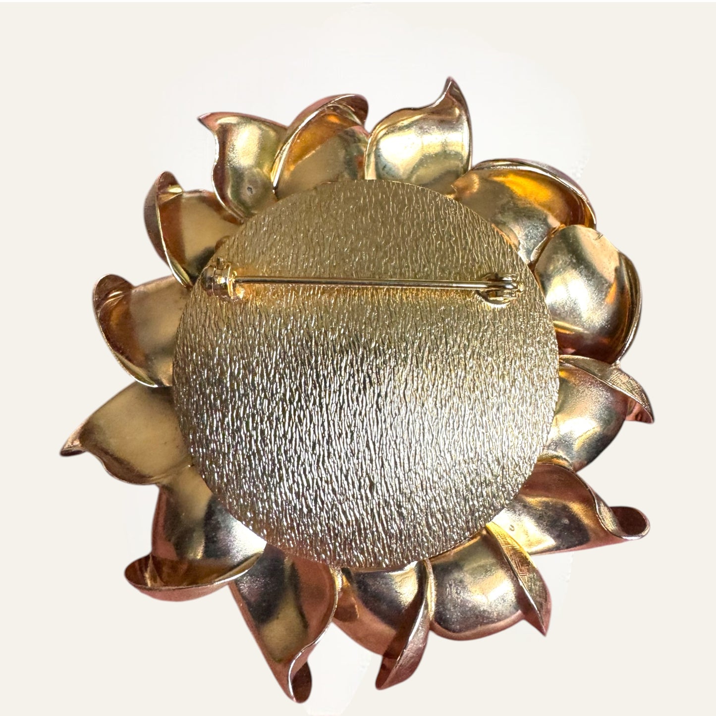 Vintage Sculptural Gold-Tone Floral Brooch | Layered Mid-Century Statement