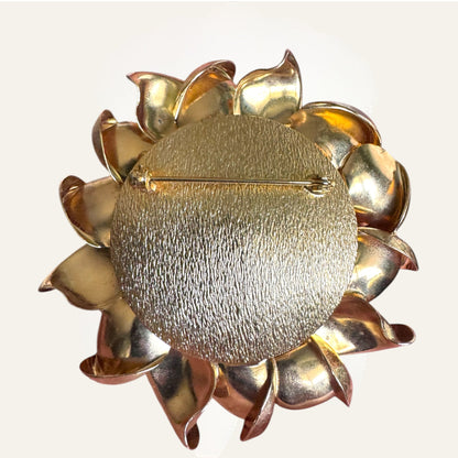 Vintage Sculptural Gold-Tone Floral Brooch | Layered Mid-Century Statement