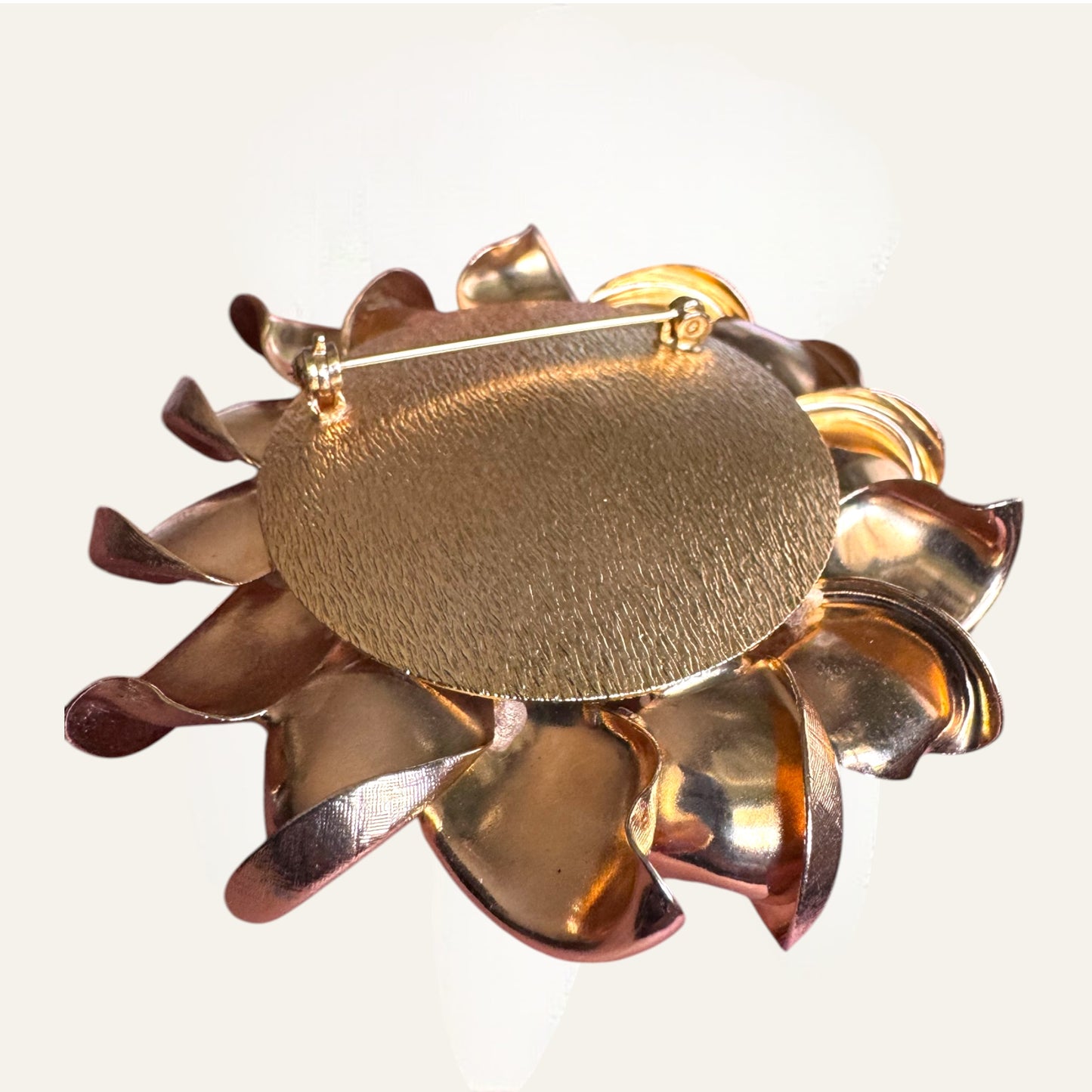 Vintage Sculptural Gold-Tone Floral Brooch | Layered Mid-Century Statement