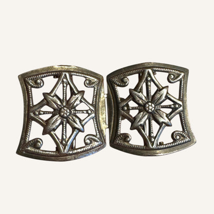 Vintage German Starburst Openwork Belt Buckle – Antiqued Silver Tone | Circa 1930s–1940s