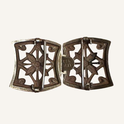 Vintage German Starburst Openwork Belt Buckle – Antiqued Silver Tone | Circa 1930s–1940s