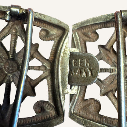 Vintage German Starburst Openwork Belt Buckle – Antiqued Silver Tone | Circa 1930s–1940s
