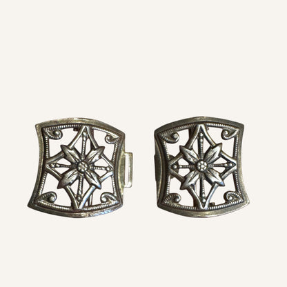 Vintage German Starburst Openwork Belt Buckle – Antiqued Silver Tone | Circa 1930s–1940s