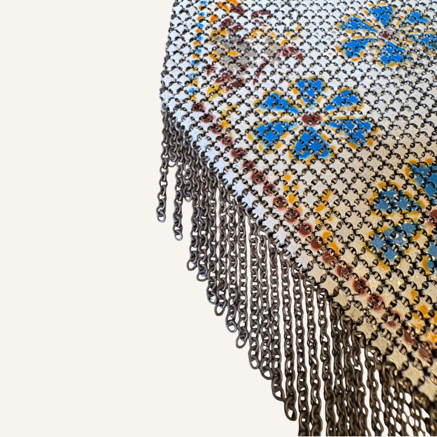 Antique Mandalian Mfg. Co. Enameled Mesh Purse – Hand-Painted Floral Motif with Fringe, Circa 1920s