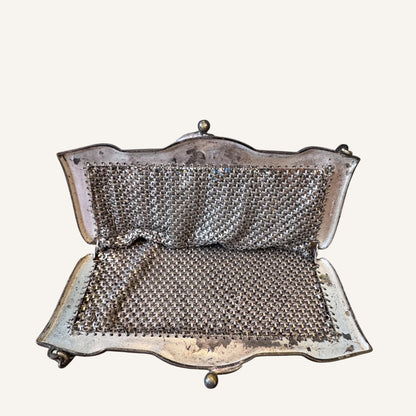 Antique Mandalian Mfg. Co. Enameled Mesh Purse – Hand-Painted Floral Motif with Fringe, Circa 1920s