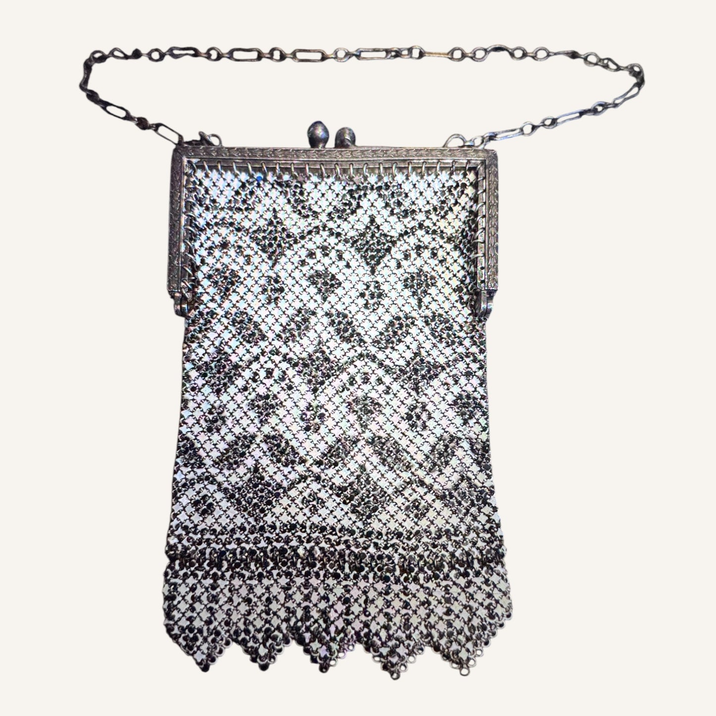 Antique Mandalian Mfg. Enameled Metal Mesh Purse | Art Deco 1920s Flapper Evening Bag