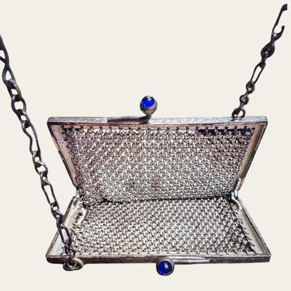 Antique Mandalian Mfg. Enameled Metal Mesh Purse | Art Deco 1920s Flapper Evening Bag