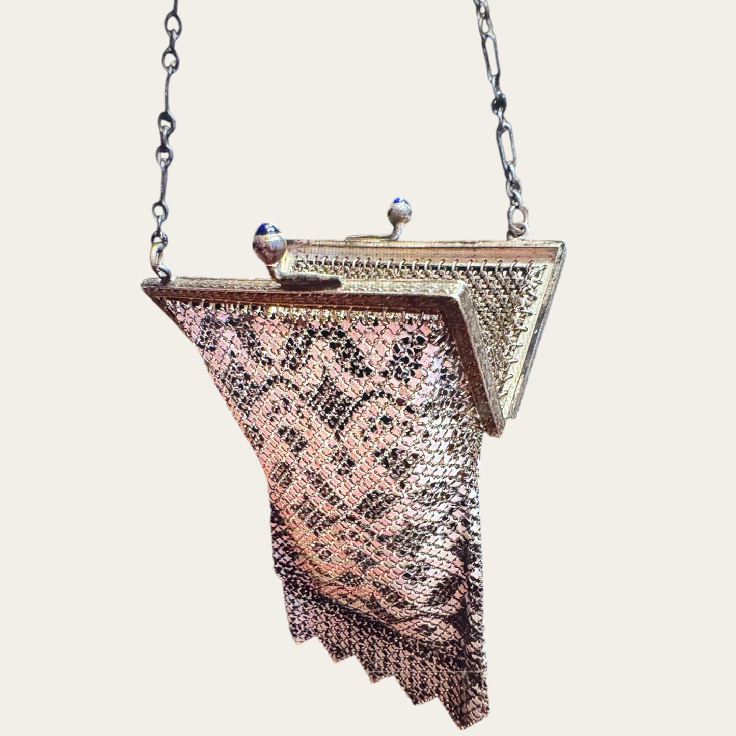 Antique Mandalian Mfg. Enameled Metal Mesh Purse | Art Deco 1920s Flapper Evening Bag