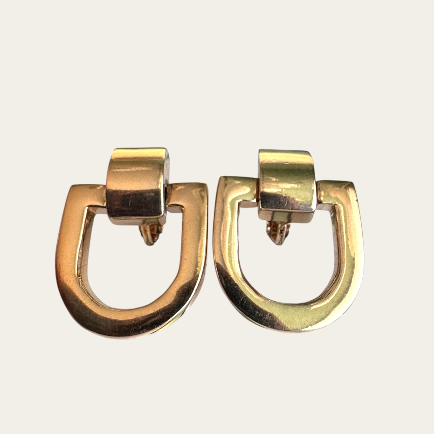 Vintage Givenchy Sculptural Horseshoe Clip-On Earrings, Gold Tone, French Designer Statement